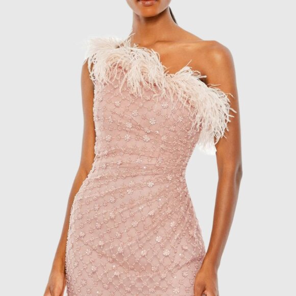 Mac Duggal  68139‎ Size 6 Pink Embellished One Shoulder Gown Ostrich Feathers - Picture 3 of 4